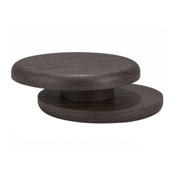 Trendhopper draaibare salontafel Sakana in donkergrijs eikenfineer met rond draaibaar blad.