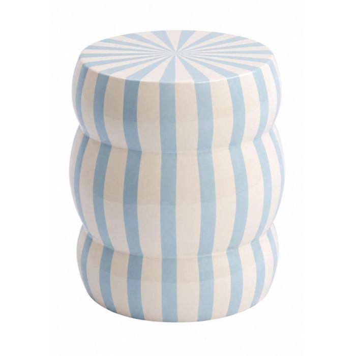 COCOmaison bijzettafel Yuki Blauw met blauw-witte strepen en glanzende afwerking, vooraanzicht.