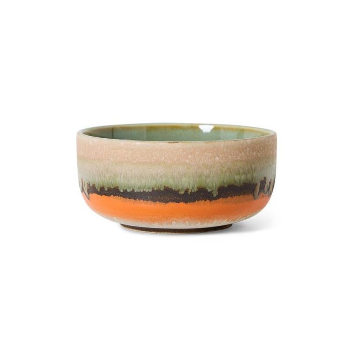 70's Ceramics Dessert Bowl Burst met groen glazuur en een gespikkelde keramische basis