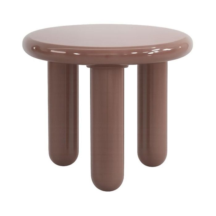 COCOmaison Mauro roze bijzettafel met ronde top en drie cilindervormige poten.