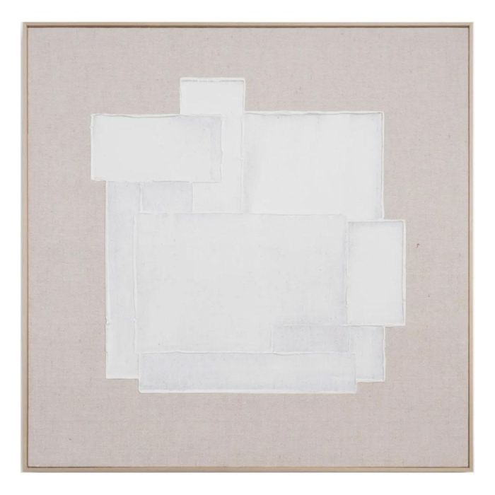 Schilderij Chloe van COCOmaison met witte reliëfvlakken op een crèmekleurige linnenlook achtergrond in een lichte houten lijst.