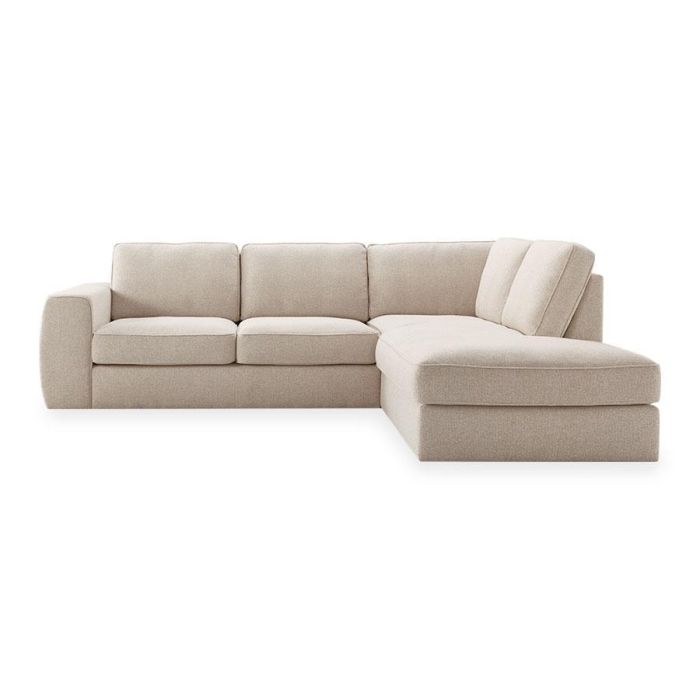 Hoekbank Azara in beige met royale zitkussens, zachte rugkussens en chaise longue aan de rechterzijde