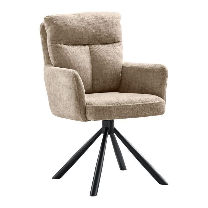Armstoel Dixon van Profijt Meubel in beige weefstof met comfortabele kussens en matzwart metalen draaionderstel
