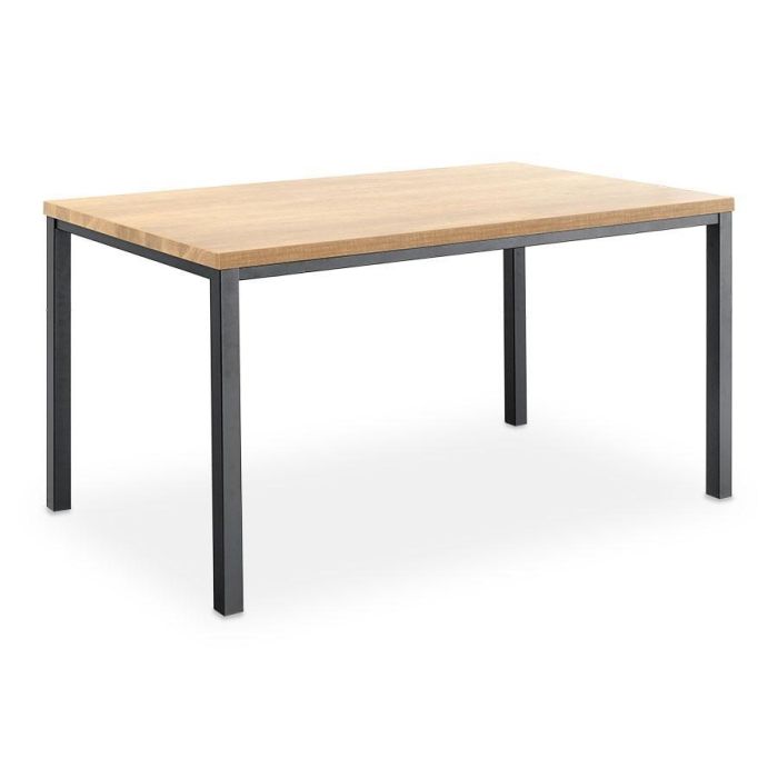 Eettafel Caltana 120 x 90 cm met mangokleurig tafelblad en zwart metalen frame.