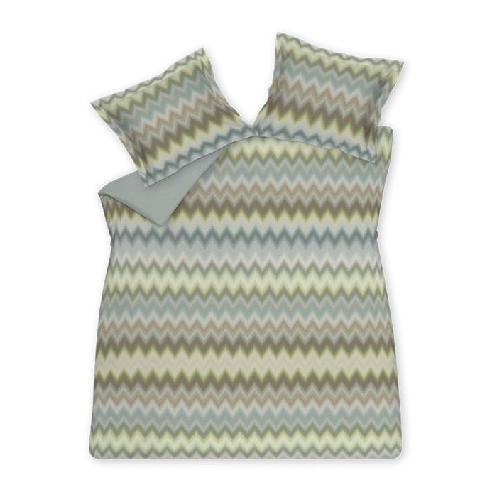 Dekbedovertrek Wavy Wonder Thyme met vervagende zigzaglijnen in zachte groene, blauwe, grijze en beige tinten