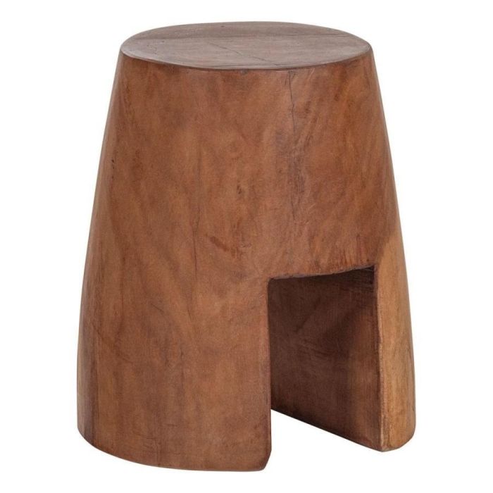 WOOOD kruk Viri van naturel gerecycled hout met ronde zitting en speelse opening aan de onderzijde.