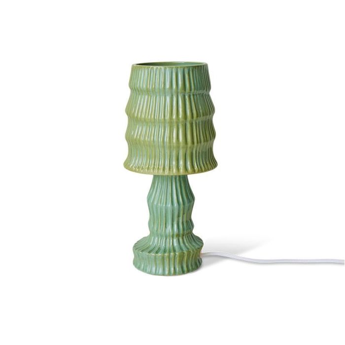 Keramische tafellamp in de groene kleur Petal met verticale groeven