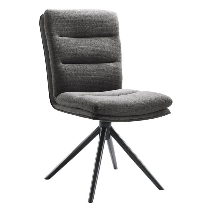 Pronto Wonen draaibare eetkamerstoel Letta in antraciet met zwarte draaipoot en comfortabele zitting.