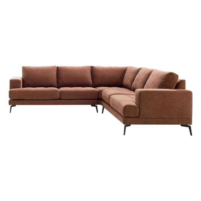 Pronto Wonen hoekbank Acante Supreme Comfort schuin vooraanzicht in roestbruine stof