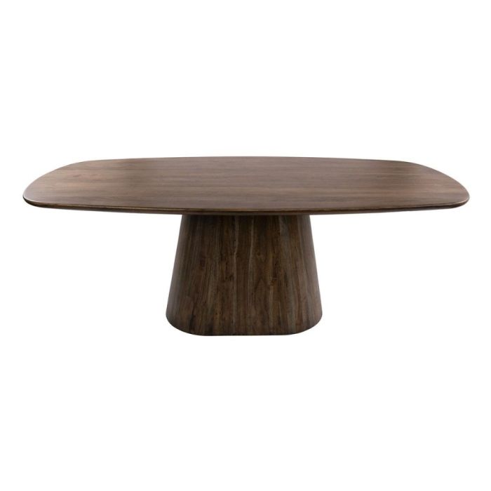 Eettafel Central 215 cm van bruin acaciahout met ovale middenpoot