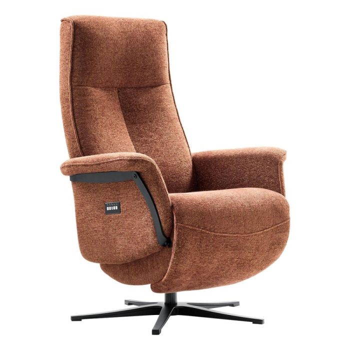 INHOUSE relaxfauteuil Lunara in brique stof met zwarte metalen draaivoet