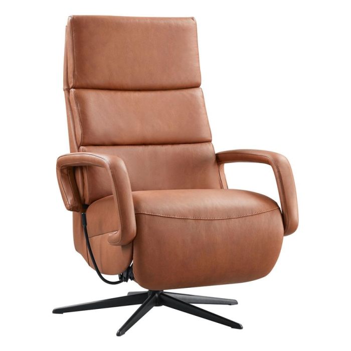 INHOUSE relaxfauteuil Helara M in cognackleurig leer met zwarte 5-teensvoet