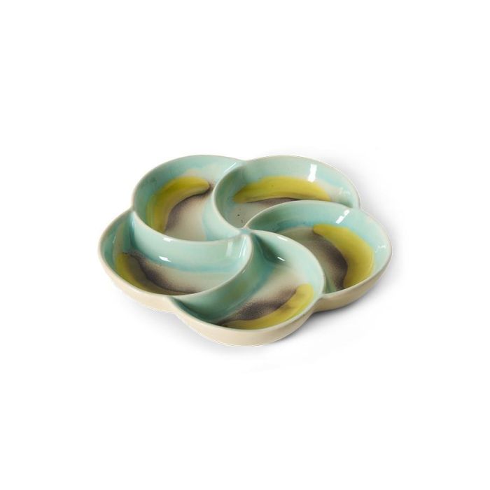Snack Tray Glint met drie organische vakken in blauw, oranje en crème