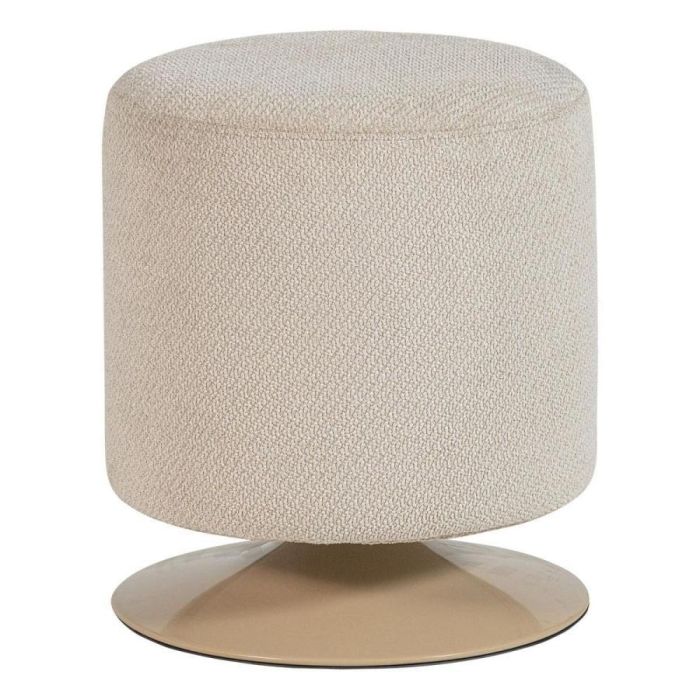 Beige bouclé poef Islen van WOOOD met ronde vorm en draaivoet.