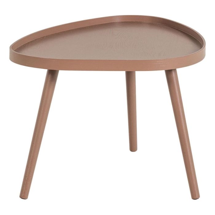 Oudroze WOOOD Mae bijzettafel met organisch blad en drie slanke poten.