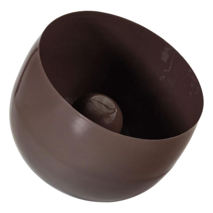 Bruine WOOOD Mero tafellamp met ronde vorm, schuine opening en hoogglans afwerking.