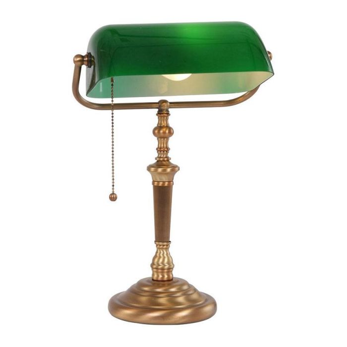 Tafellamp Ancilla 6185BR met groene glazen kap, bronskleurig armatuur en trekschakelaar
