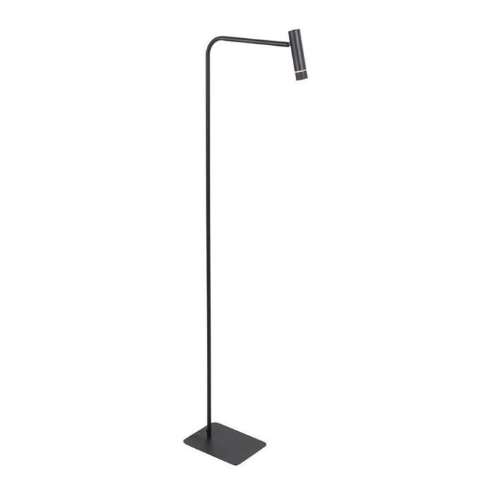 Brandende zwarte vloerlamp Volari 4710ZW met rank frame, platte voet en verstelbare ronde lampkop