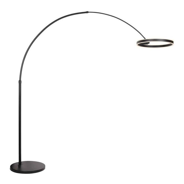 Zwarte booglamp Ringlux 4130ZW van Steinhauer met brandende ronde LED-ring en zware voetplaat