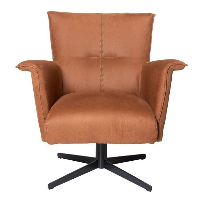 Henders-hazel-fauteuil-carola-laag-cognac-microvezel-kibo-stof-bruin-draaipoot-sterpoot-metaal