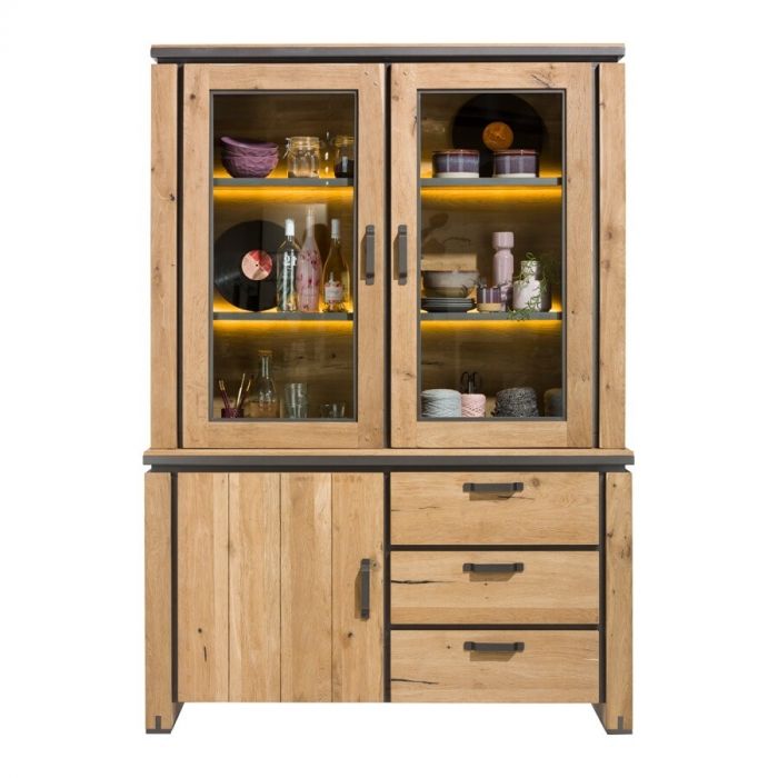 Henders-En-Hazel-Buffetkast-Farmland-deur-glasdeuren-laden-hout-metaal-accent-vooraanzicht