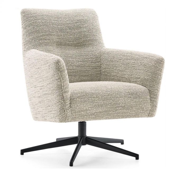 Baenks draaifauteuil Glenwood in stof Alfaro kleur teal met zwart metalen onderstel, vooraanzicht.