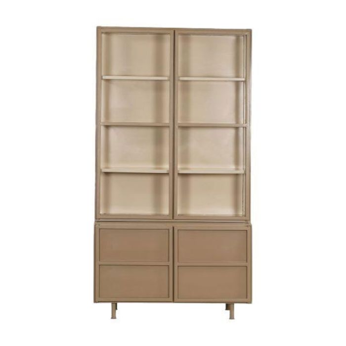 New Routz vitrinekast Langley cappuccino-zand met glazen deuren en vier legplanken, frontaal gefotografeerd