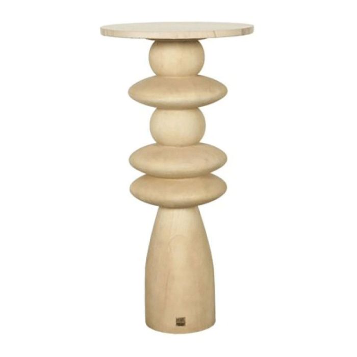 PTMD bijzettafel Callain van mangohout met ronde marmeren tafelblad en sculpturale voet