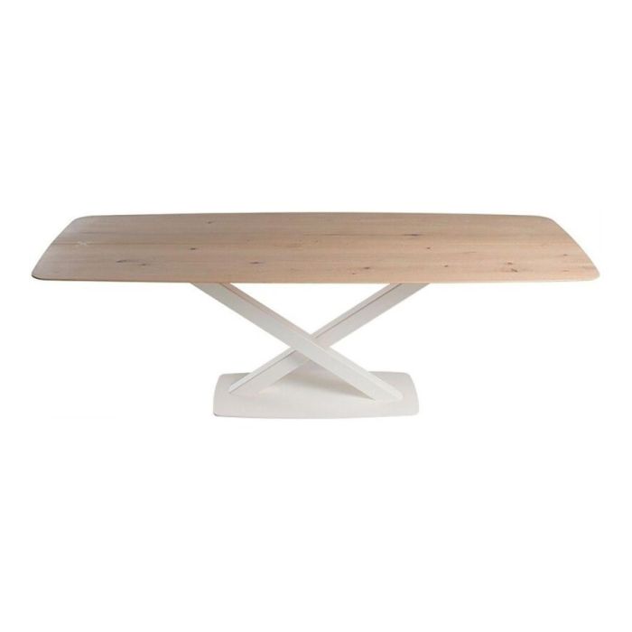 Eettafel Oxxi met licht houten blad en witte X-poot, frontaal weergegeven tegen een neutrale achtergrond