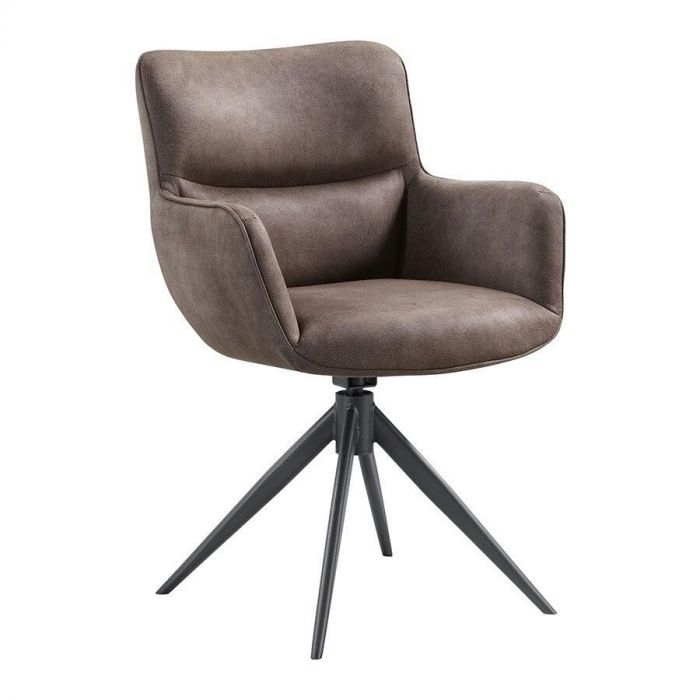Achteraanzicht van armstoel Lasanto in microvezel luxor antraciet met zwarte metalen draaipoot.