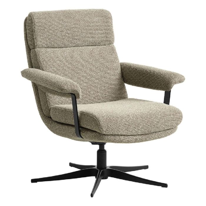 INHOUSE fauteuil Calunio beige met zwarte draaivoet en slanke armleuningen