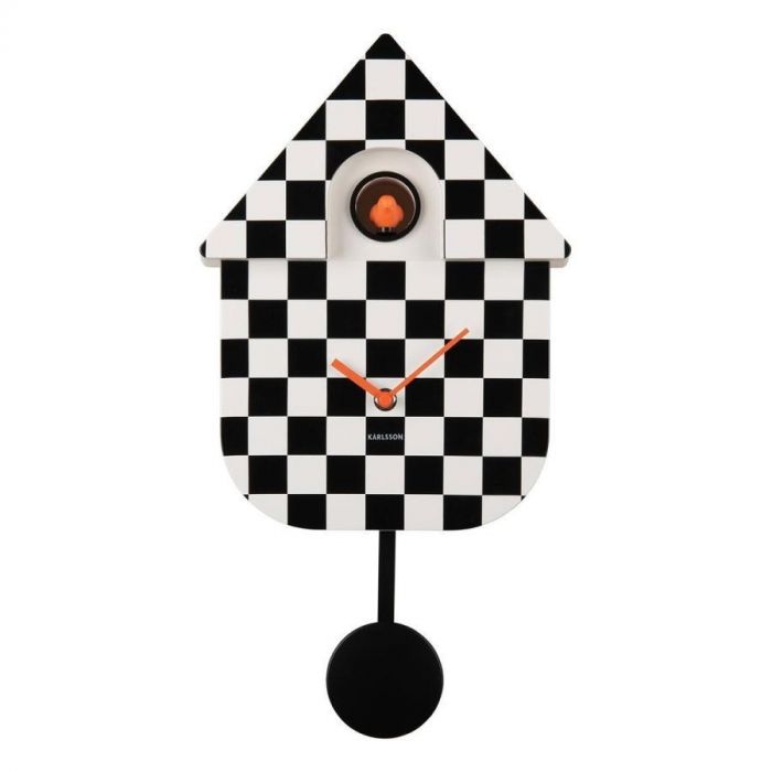 Karlsson klok, zwart-wit geblokt patroon, gemaakt van ABS-materiaal met oranje details.