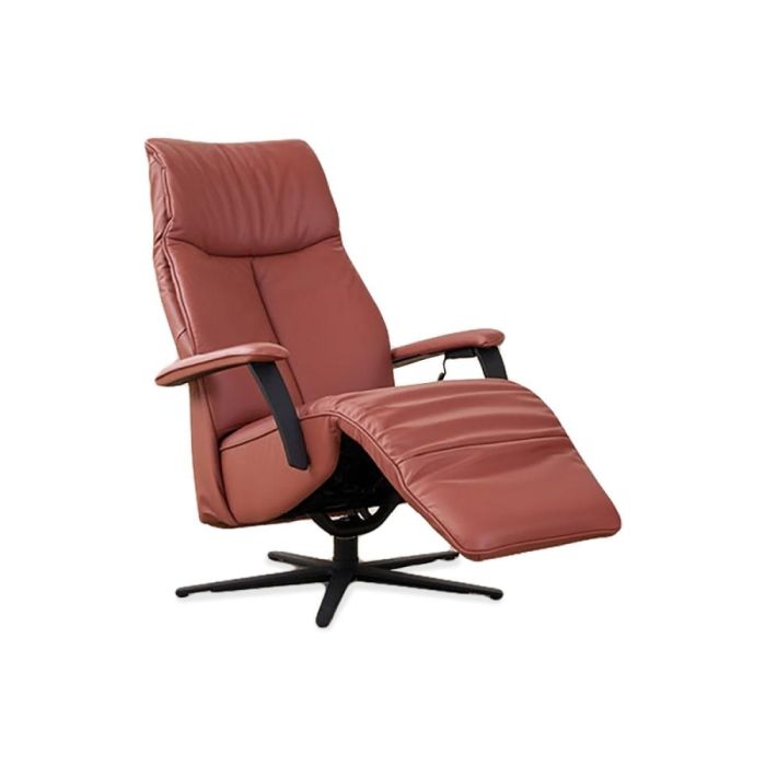 Moderne relaxfauteuil Levico met slank design, zachte leren bekleding en zwarte metalen draaivoet