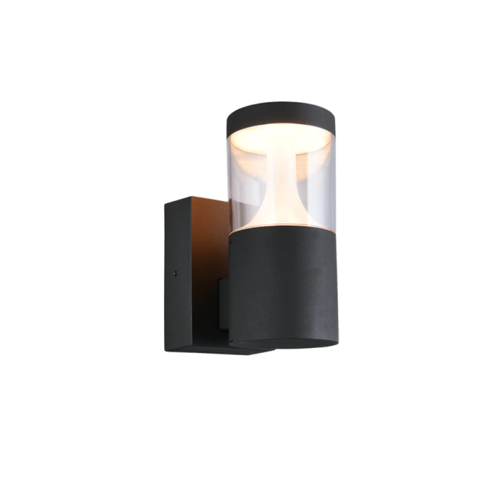 Buitenwandlamp Tagus in antraciet uitgevoerd in gegoten aluminium met transparante kap en geïntegreerde ledverlichting