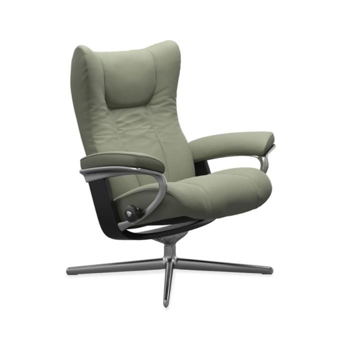 Stressless Wing relaxfauteuil met hocker in groen leer met metalen draaivoet
