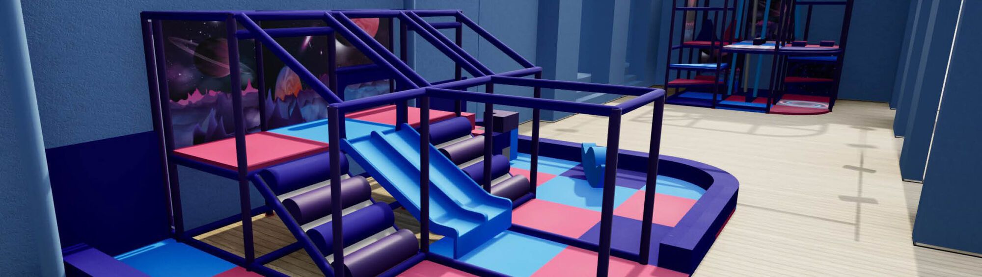 Het kinderdorp van Home Center met glijbaan en speeltoestellen