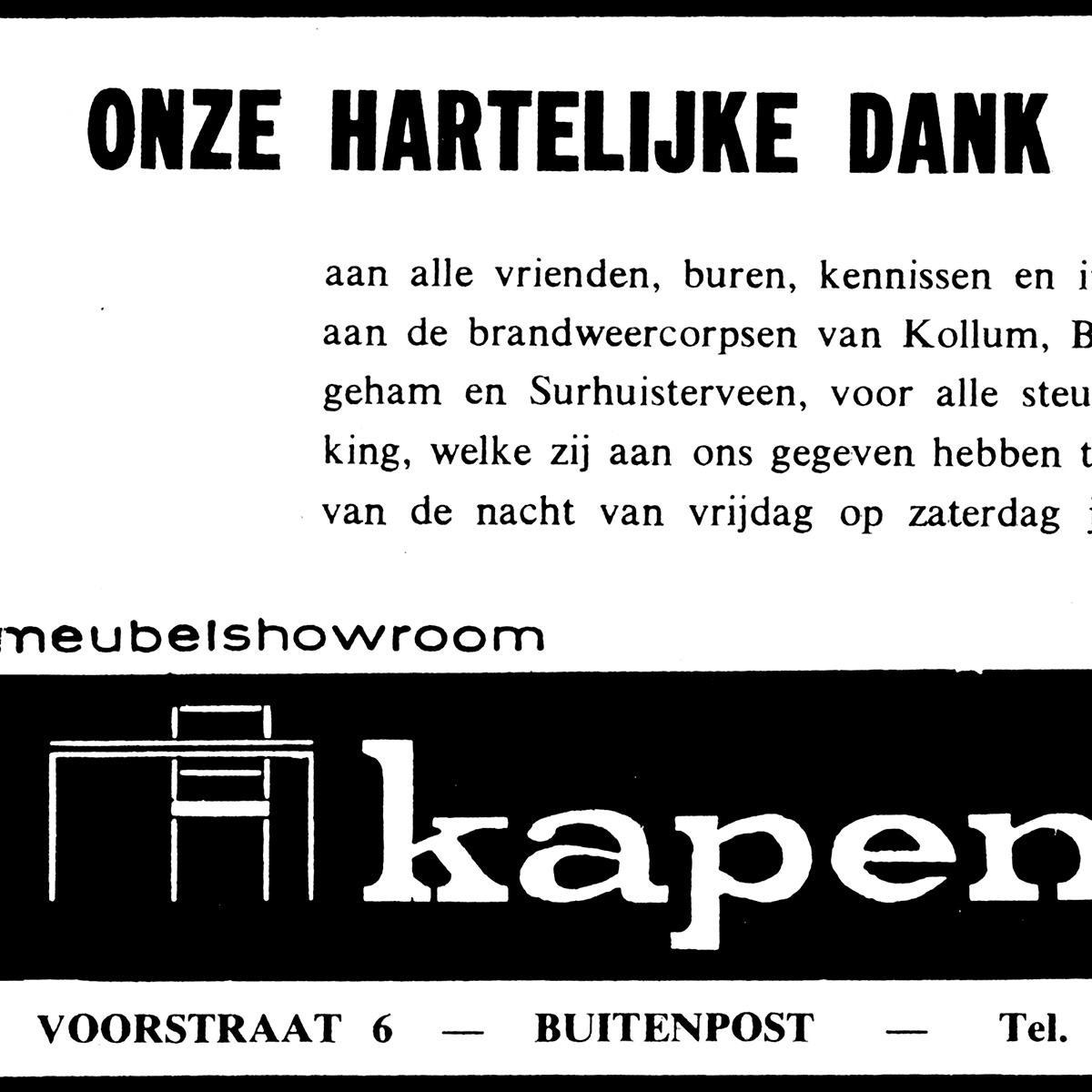 artikel uit de krant van vroeger met de tekst meubelshow