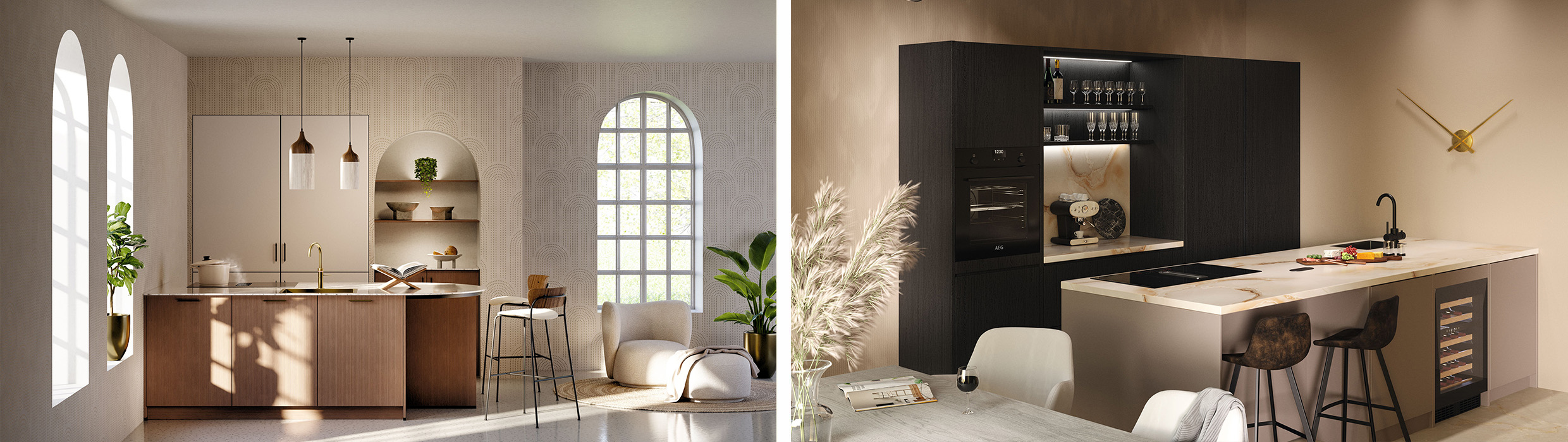 hoofdbanner van twee verschillende trendy keukens bij Kapenga Wonen