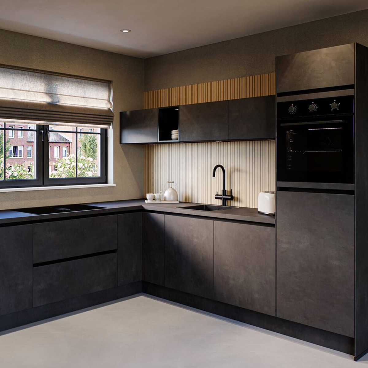 Keuken van Keukendepot in het zwart in een hoekopstelling