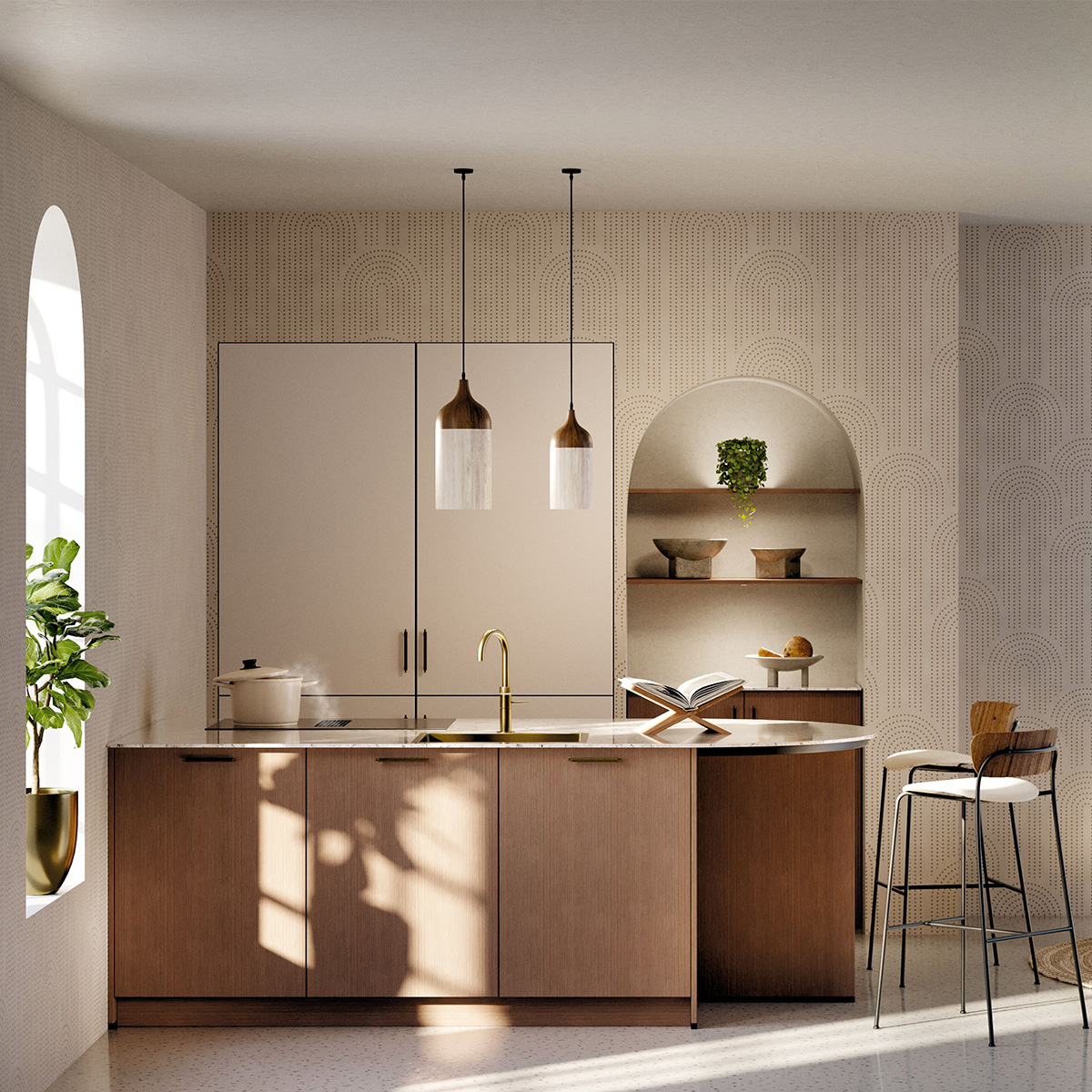 Keuken van Superkeukens met beige en hout in de stijl Japandi