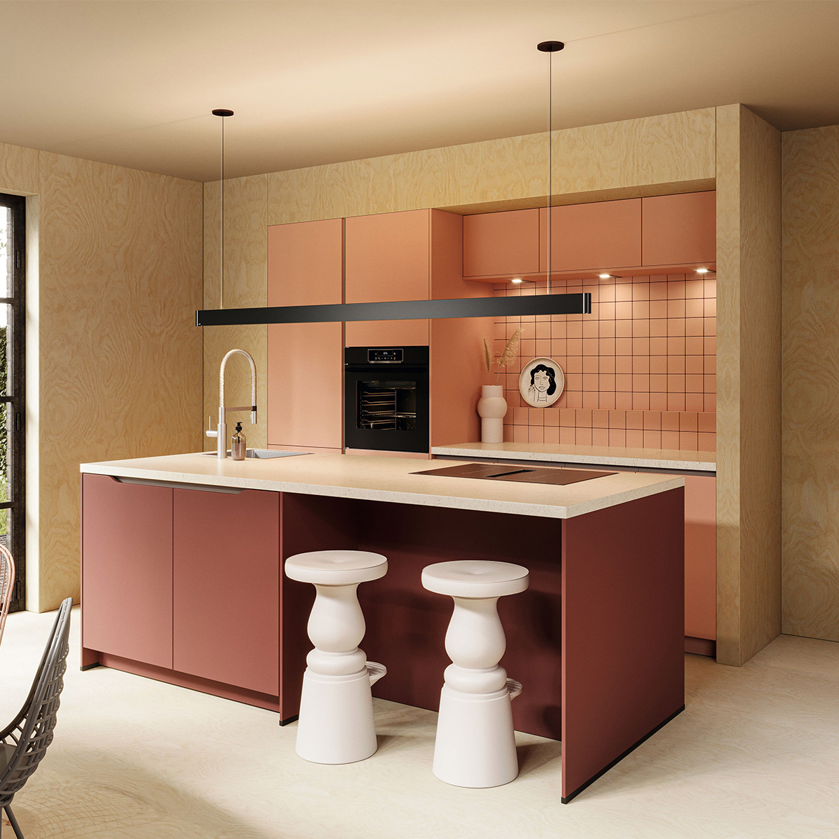 Keuken van Superkeukens met roze en rood