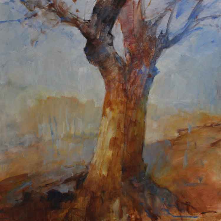 Schilderij van een boom met natuurlijke kleuren